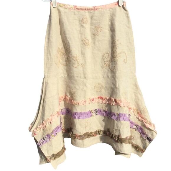 J.Jill linen skirt womens 6P 6 fairy goblincore beige ruffle gypsy asymmetrical - Picture 1 of 12